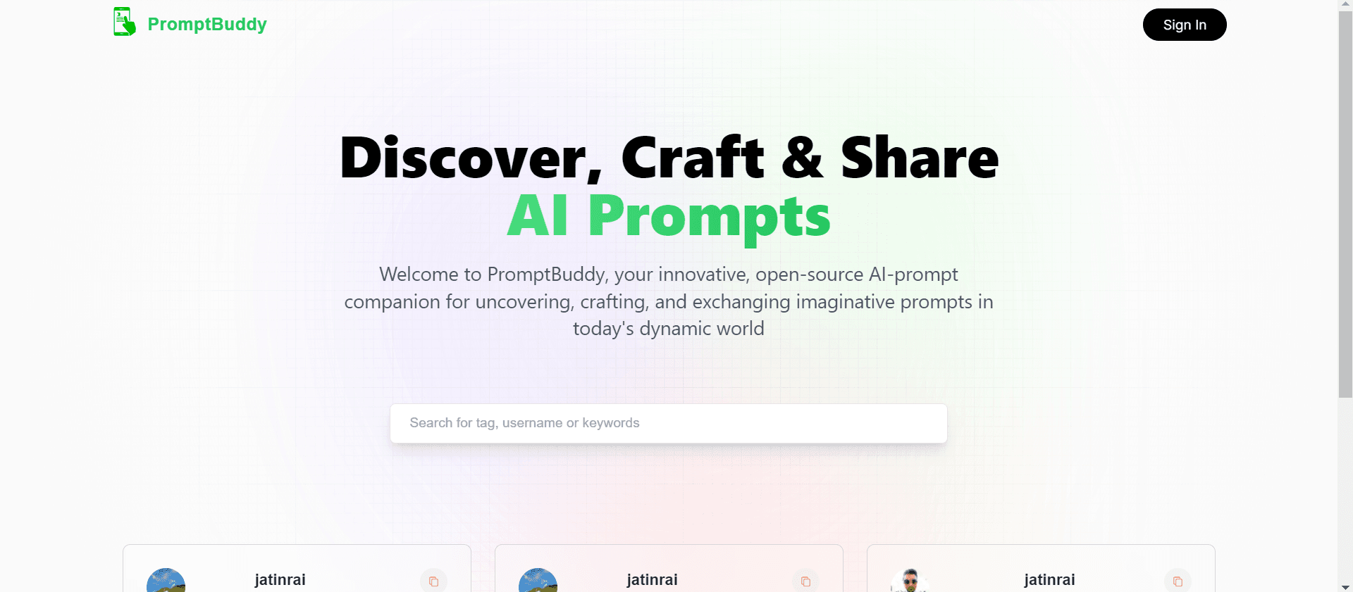 PromptBuddy - AI prompt sharing platform